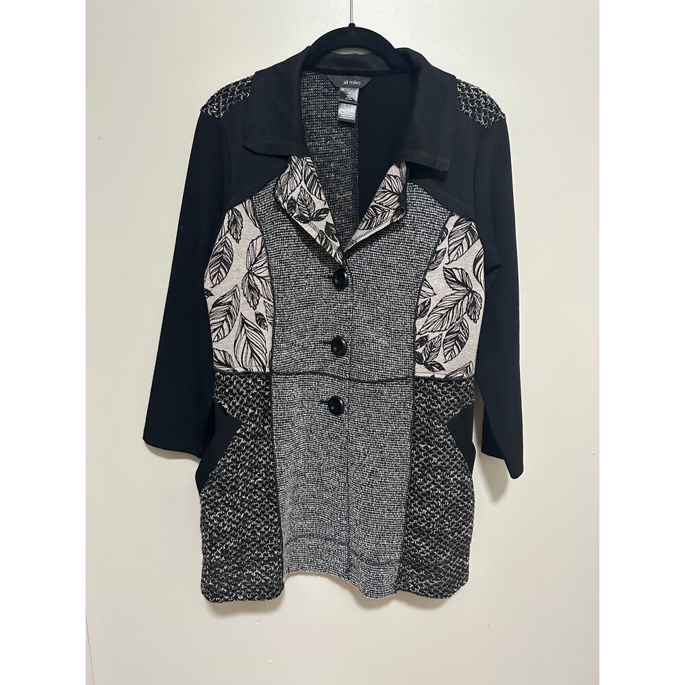 ALI MILES Cotton Blend Mix Print 3/4 Sleeve Button Shirt M Button Collar Tunic